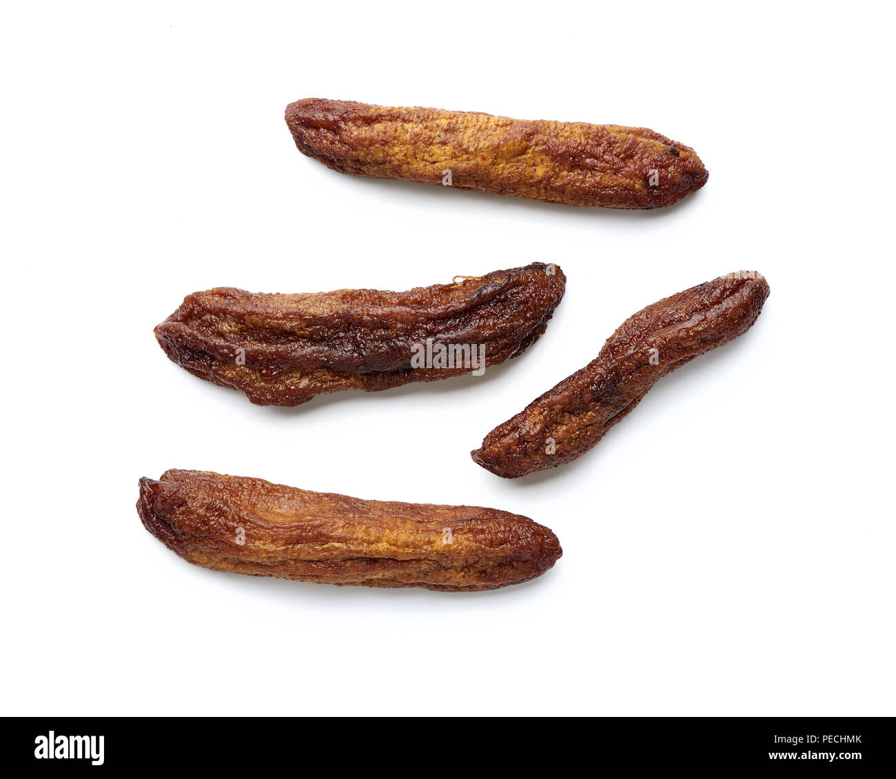 Trocken ganze Banane auf weißem Hintergrund. Ansicht von oben. Stockfoto