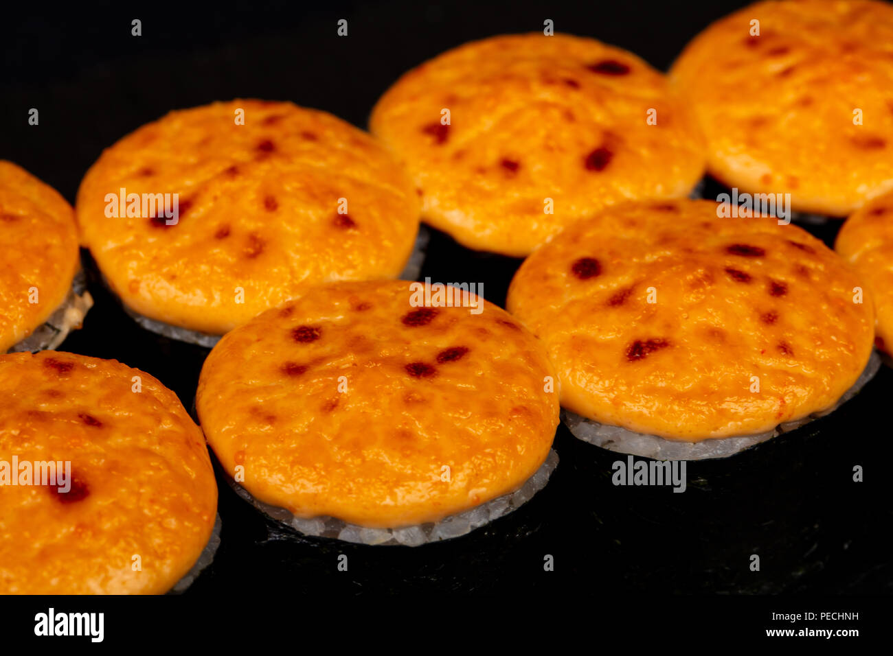 Gebackene japanische Rolle mit Sauce Stockfoto