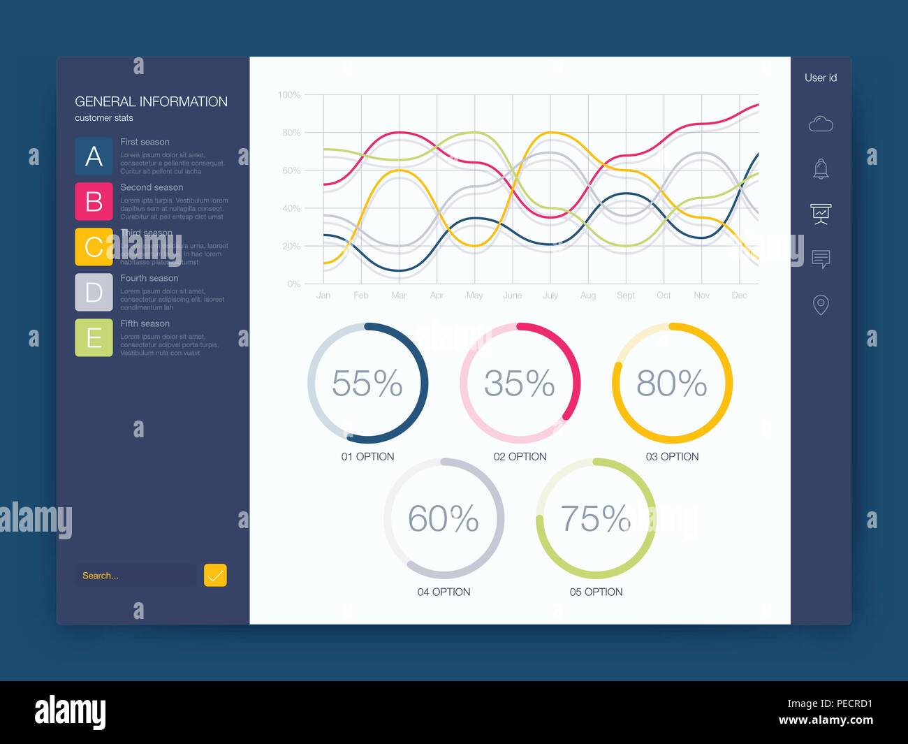 Dashboard Infografik Vorlage mit moderner UI-Design Stock Vektor