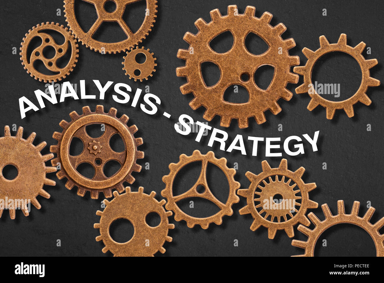 Viele Zahnräder als Symbol für Business Strategie Stockfoto