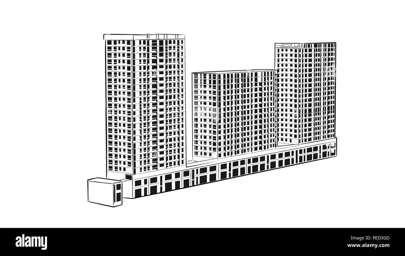 Skizze. Baustelle. Stadt. Vektor Hand zeichnen Stock Vektor