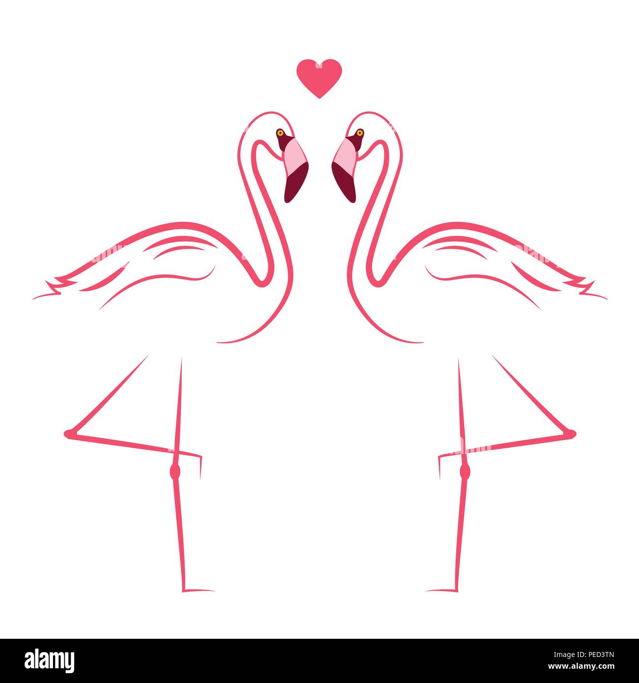 Zwei rosa Flamingos in Liebe simlpe Zeichnung Vektor-illustration EPS 10. Stock Vektor