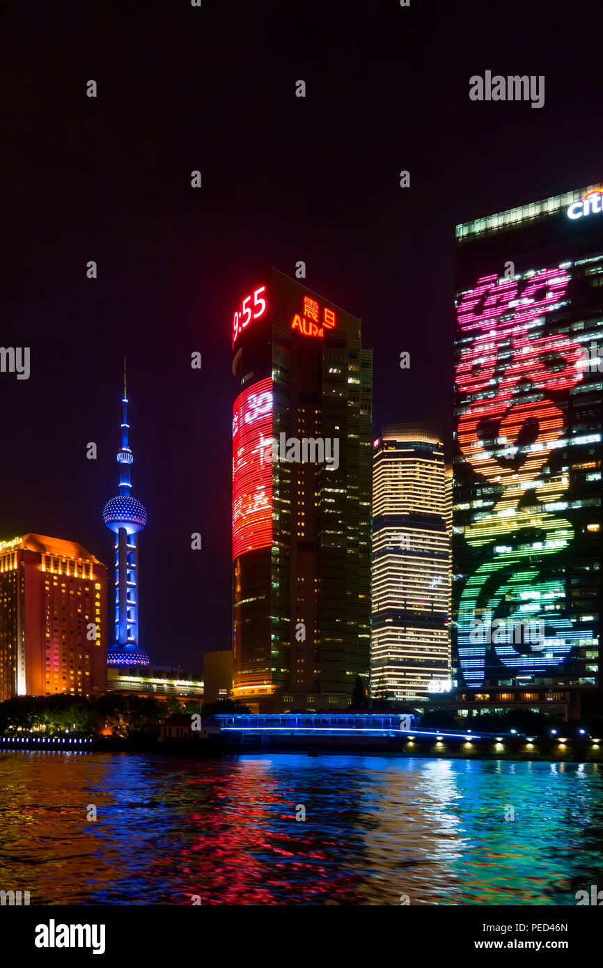Shanghai China Night Skyline Asien Bund Yangtze Delta East China Sea Stockfoto