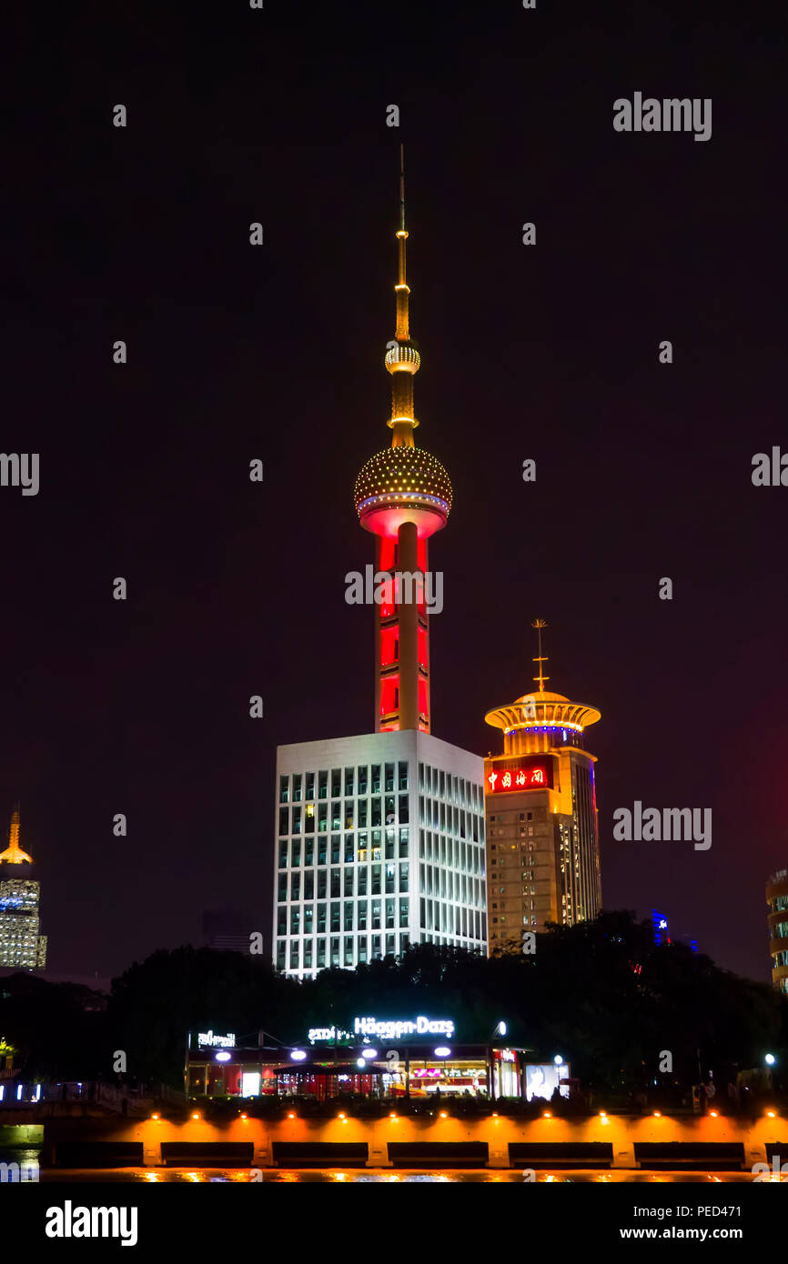 Shanghai China Night Skyline Asien Bund Yangtze Delta East China Sea Stockfoto