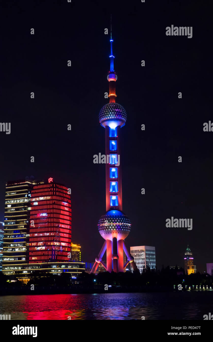 Shanghai China Night Skyline Asien Bund Yangtze Delta East China Sea Stockfoto