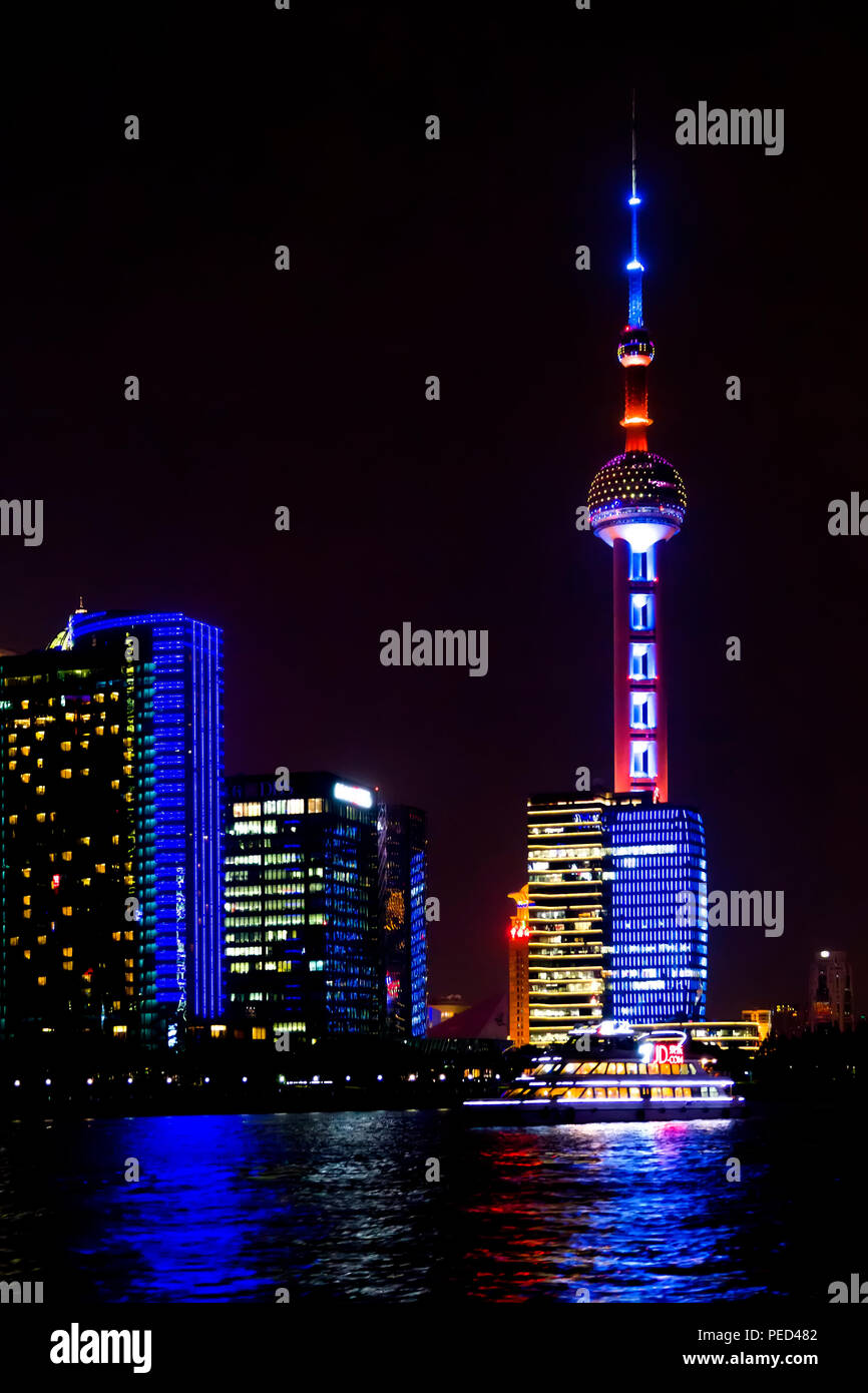 Shanghai China Night Skyline Asien Bund Yangtze Delta East China Sea Stockfoto