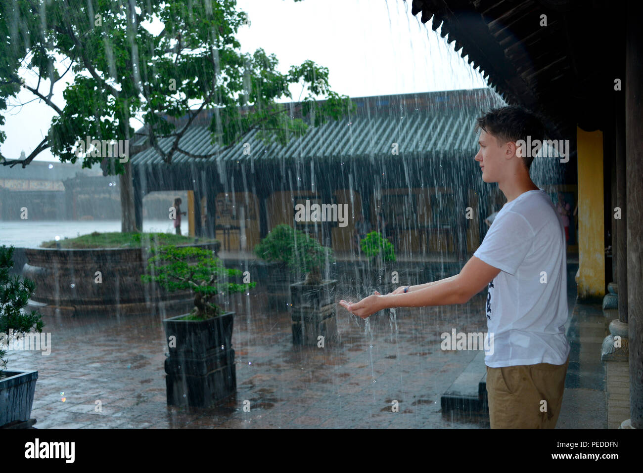 Regen, Purpurne verbotene Stadt, Kaiserstadt, Hue, Vietnam Stockfoto