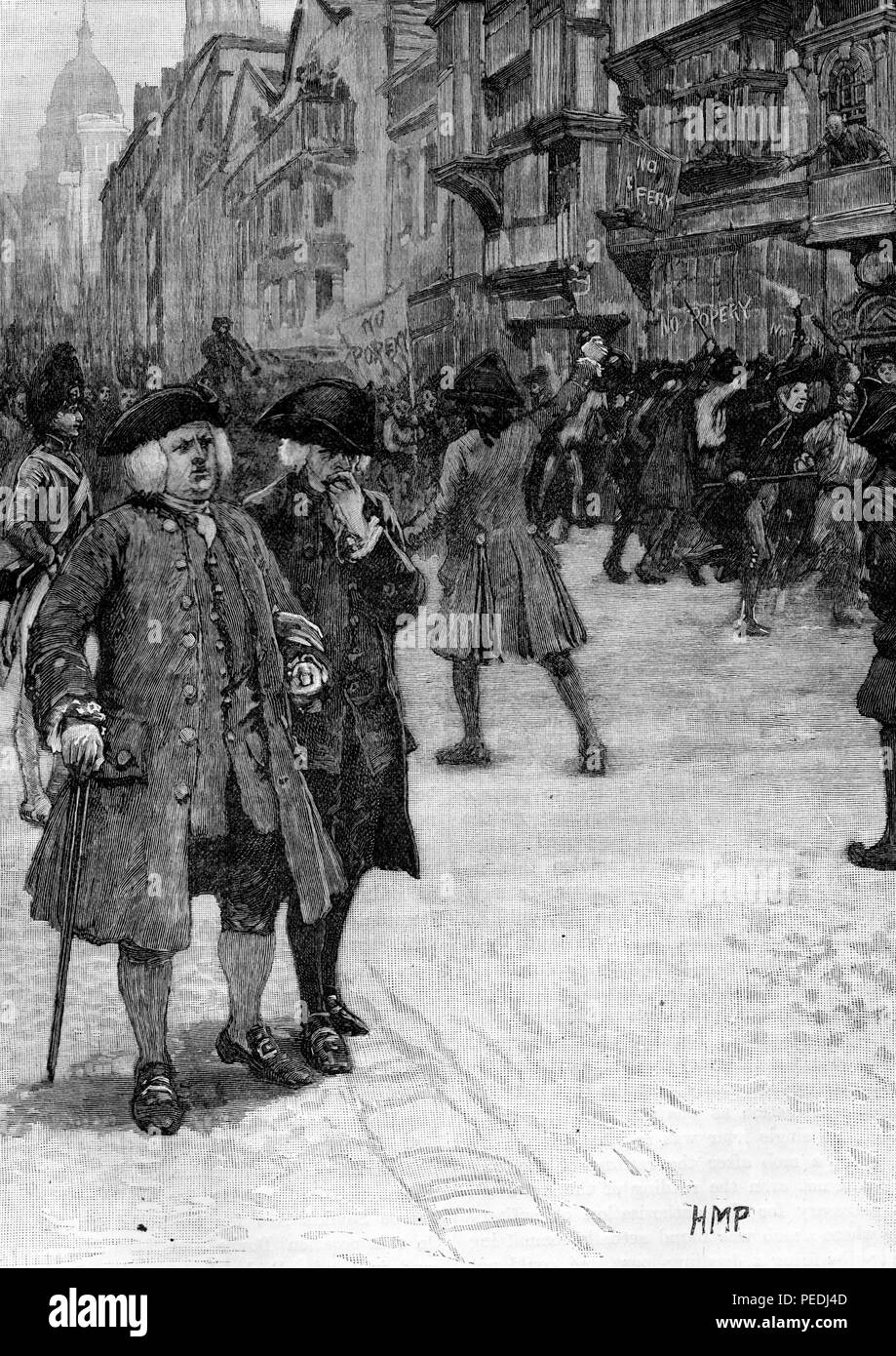 Dr. Samuel Johnson Anzeigen der Szene von einigen des Papsttums Unruhen; Illustration von cassell Geschichte Englands, King's Edition Teil 34 Stockfoto