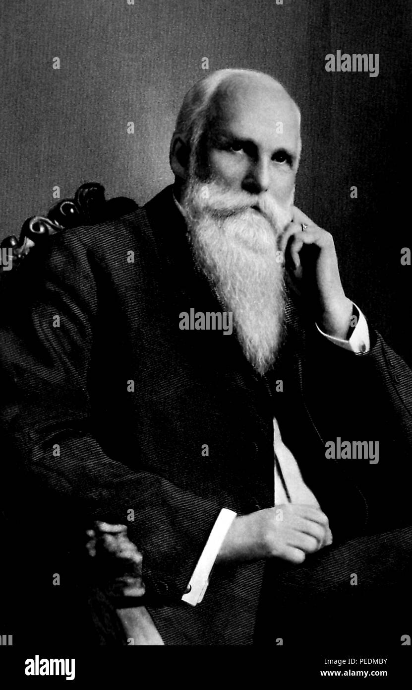 Schwarz-weiß-Porträt Foto von Franz J Fluno, Gründer von Oakland erste christliche Wissenschaftler Kirche gezeigt, sitzt, in drei-viertel, mit einem weißen Bart und Schnurrbart, einen dunklen Anzug und einem nachdenklichen Ausdruck auf seinem Gesicht, aus dem Band "Geschichte des Staates Kalifornien und biographischen Aufzeichnung von Oakland und Umgebung' von JM (James Miller) Guinn, und in Los Angeles von den historischen Datensatz Co, 1907 veröffentlicht verfasst. Mit freundlicher Genehmigung Internet Archive. () Stockfoto