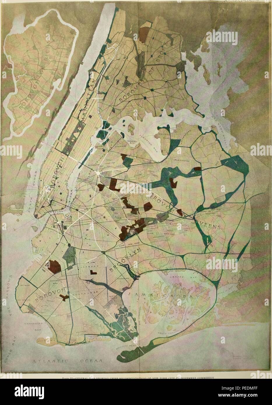 Graviert Karte von New York City, Bezirken, einige Nachbarschaften, und große geographische Merkmale/Gewässer, 1914. Mit freundlicher Genehmigung Internet Archive. () Stockfoto