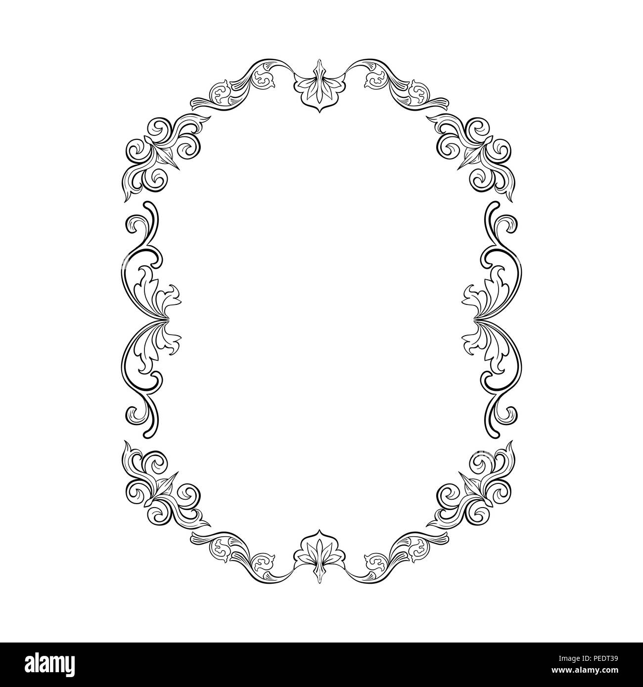 Florale für Bild. Italienische Oldtimer Ornament für vertikale Foto. Isolierte Retro Dividierer mit Swirl für Grußkarte oder Hochzeit, Dekoration vig Stock Vektor