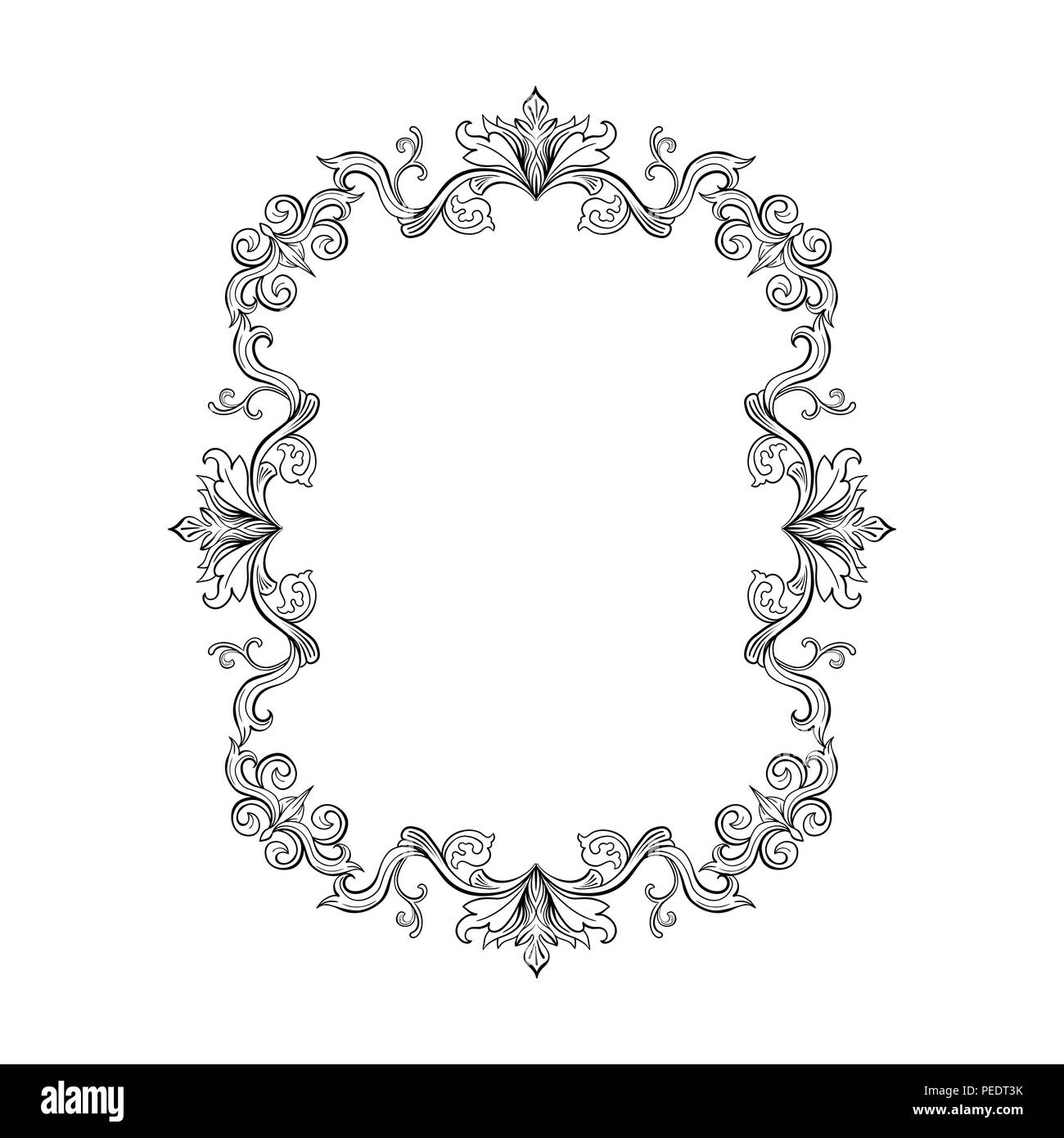 Florale für Bild. Italienische Oldtimer Ornament für vertikale Foto. Isolierte Retro Dividierer mit Swirl für Grußkarte oder Hochzeit, Dekoration vig Stock Vektor