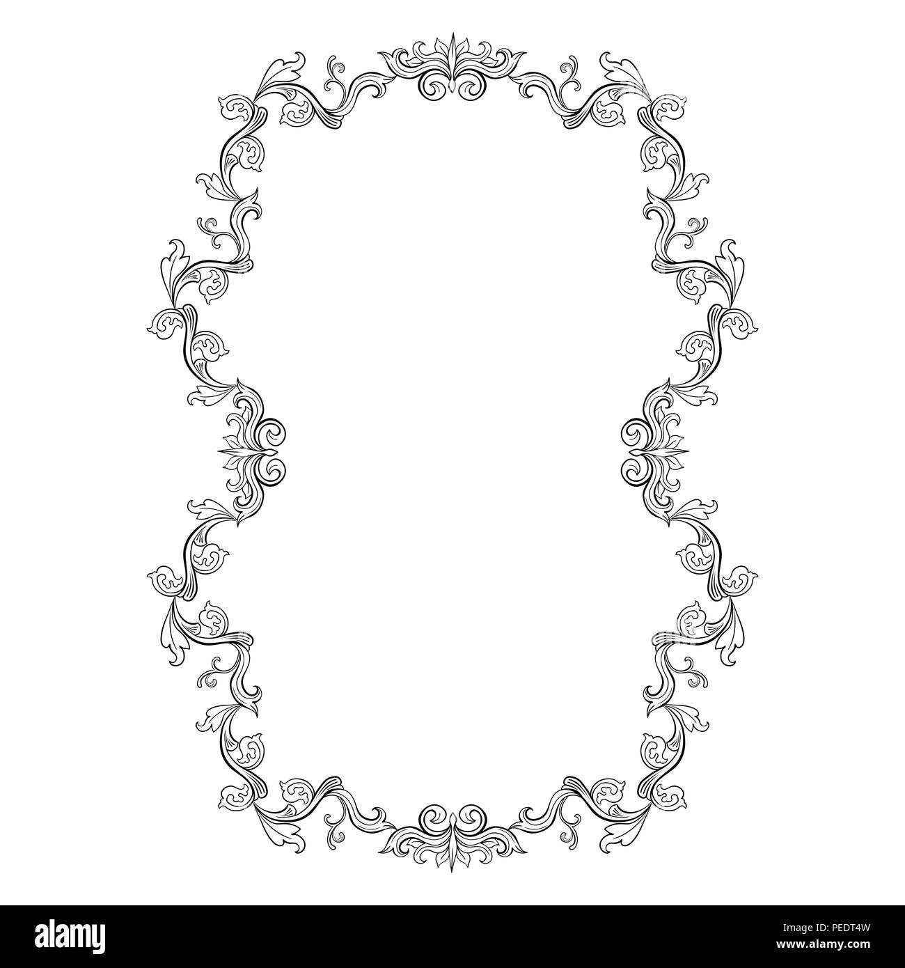Florale für Bild. Italienische Oldtimer Ornament für vertikale Foto. Isolierte Retro Dividierer mit Swirl für Grußkarte oder Hochzeit, Dekoration vig Stock Vektor