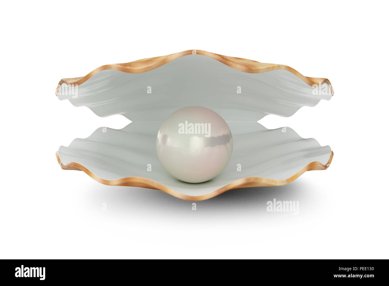 Muschel mit Perle im Inneren. Natürliche offene Pearl shell, 3D-Darstellung Stockfoto