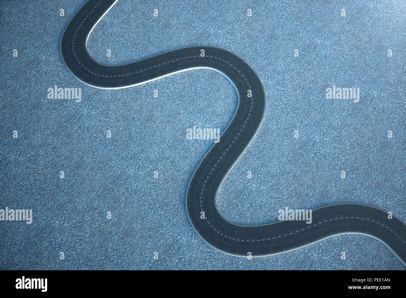 Straße Art und Weise. Reisen, Transport Konzept. Asphaltierte Straße durch ein Streifen geteilt, 3D-Darstellung Stockfoto