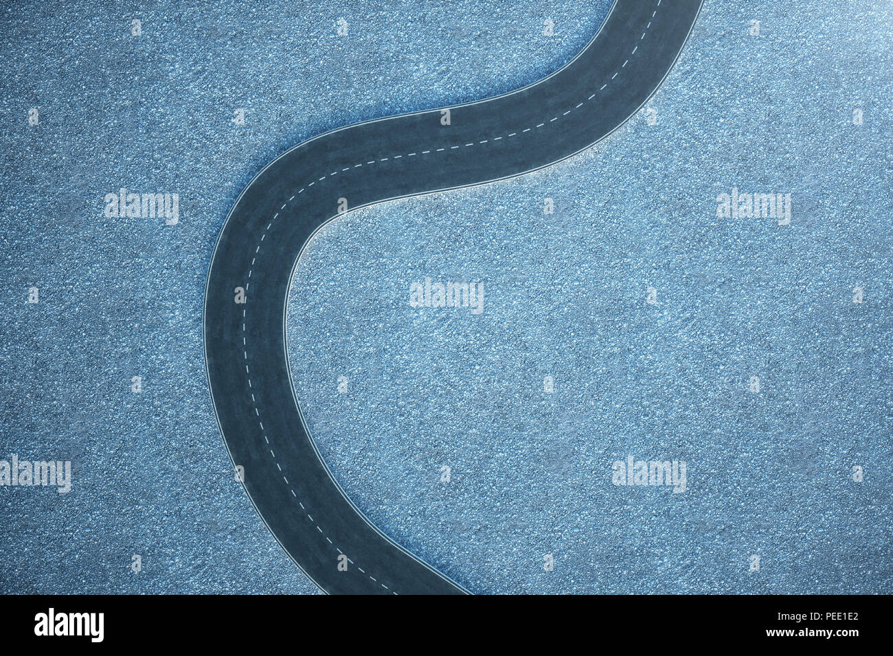 Straße Art und Weise. Reisen, Transport Konzept. Asphaltierte Straße durch ein Streifen geteilt, 3D-Darstellung Stockfoto