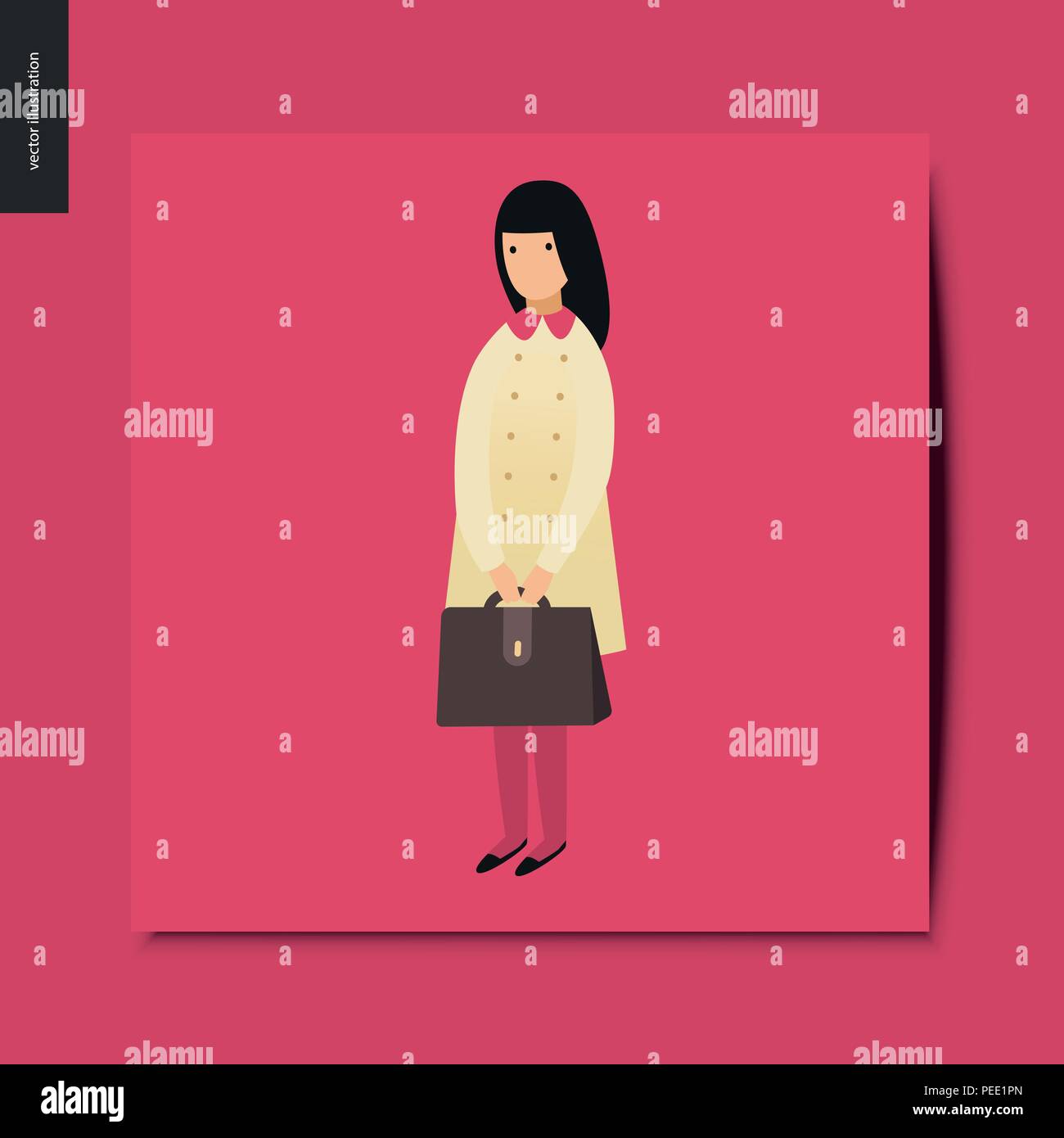 Einfache Dinge - School Girl - Flachbild cartoon Vector Illustration einer Brünette Schule Mädchen tragen die dünne Schicht und Rote Strumpfhose mit einem braunen briefca Stock Vektor