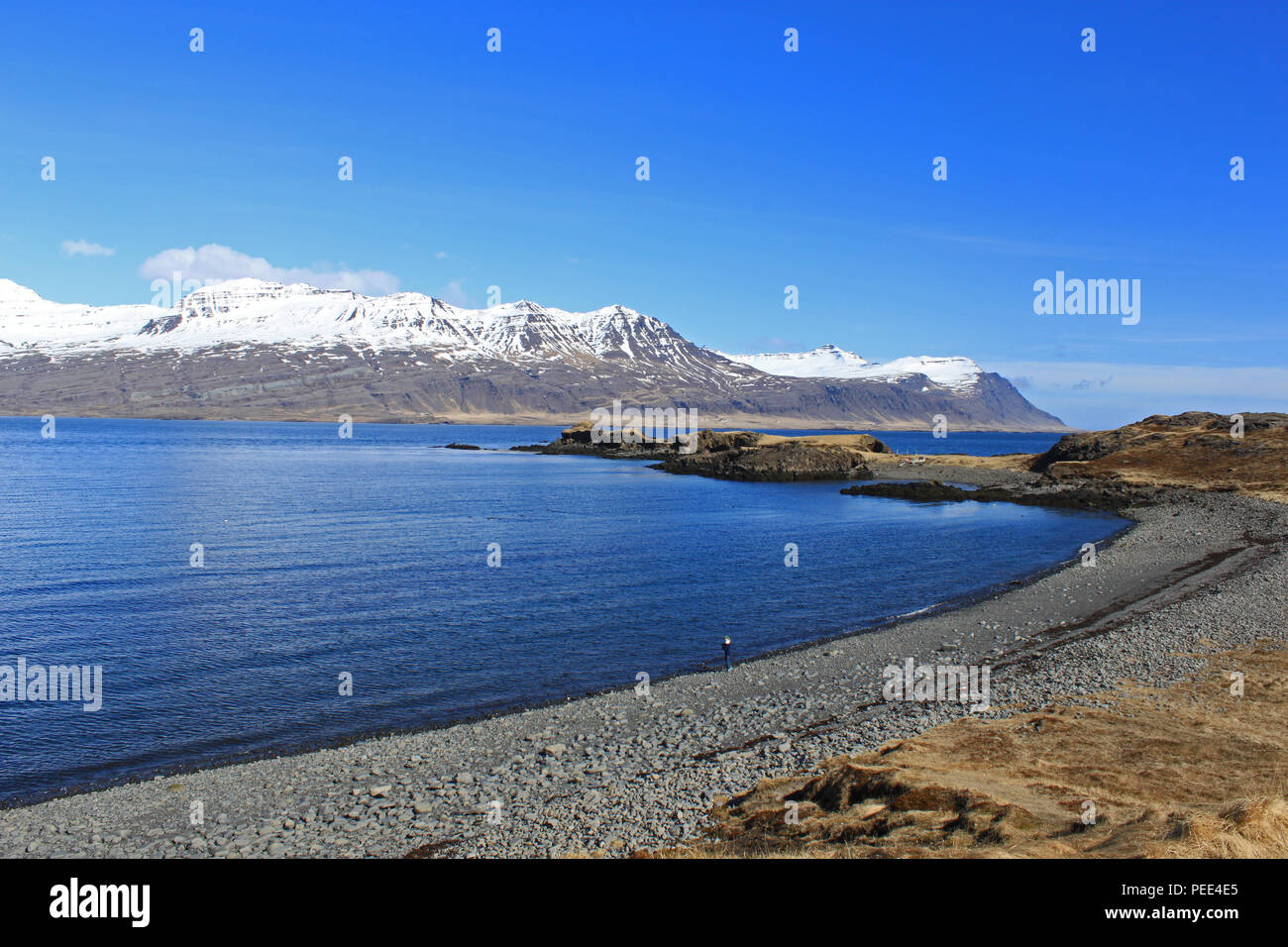 Picknick im Osten Fjorde. Island. Stockfoto