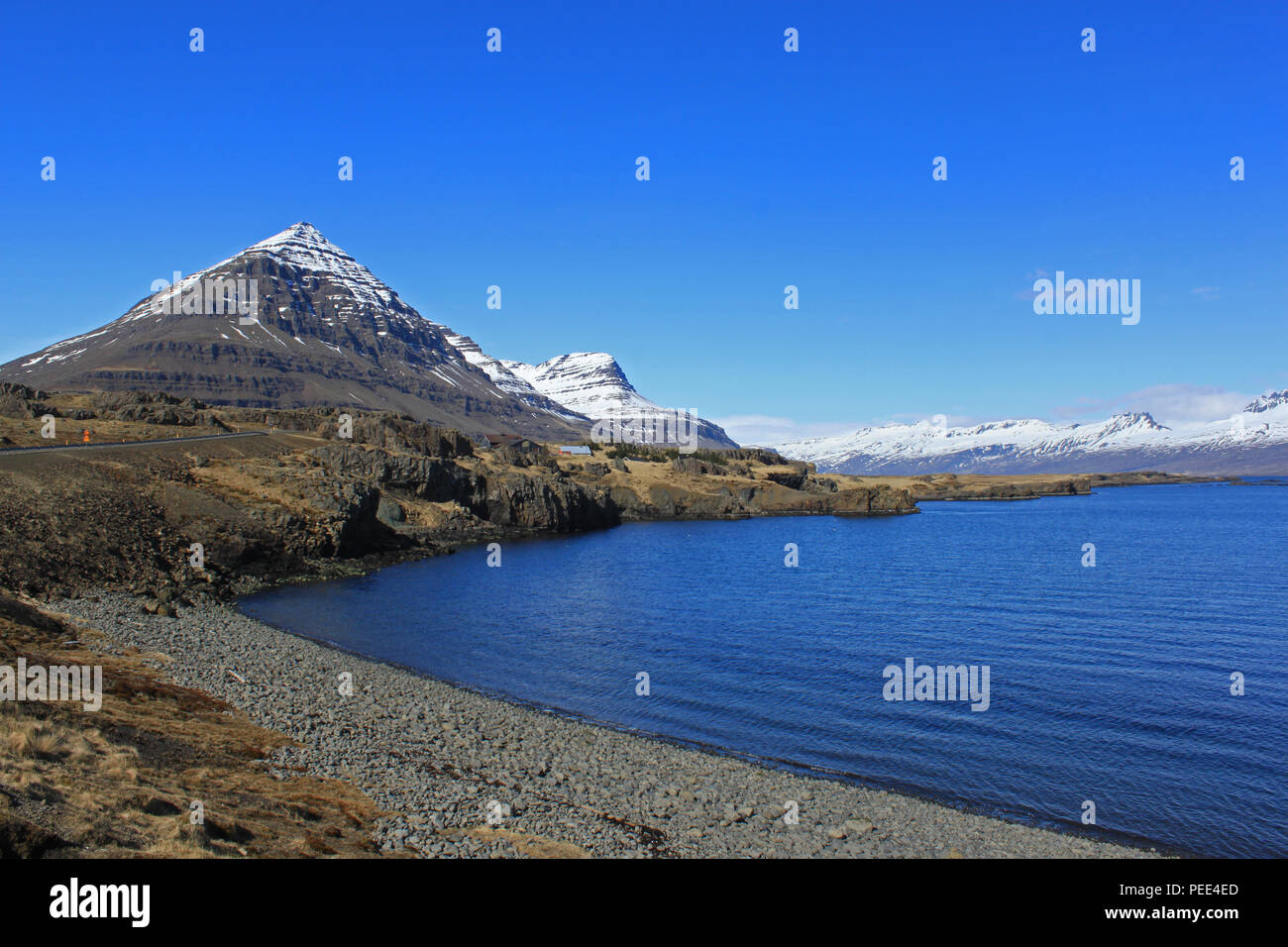 Picknick im Osten Fjorde. Island. Stockfoto