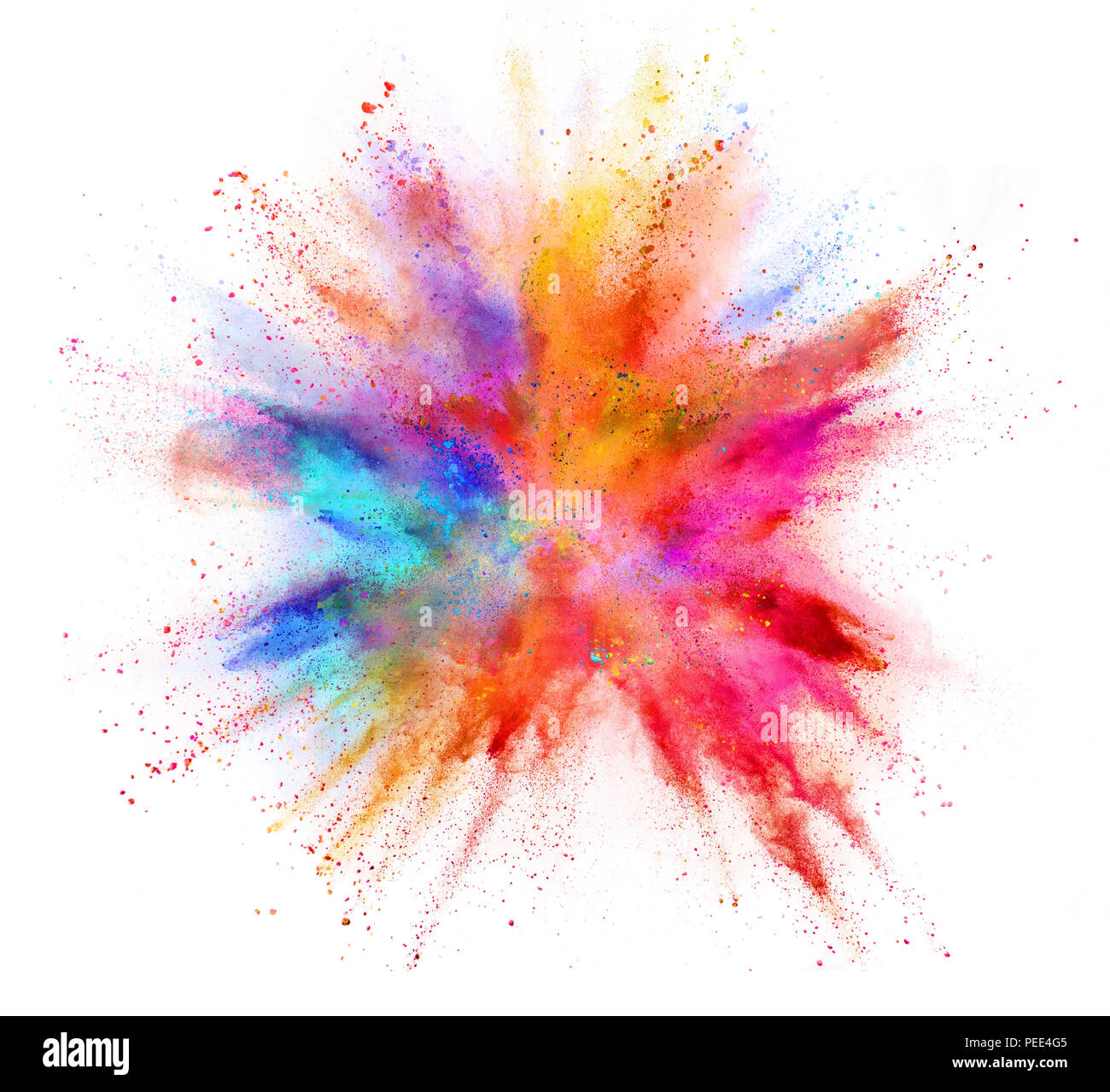 Explosion der farbigen Pulver auf weißem Hintergrund. Abstrakte farbigen Hintergrund Stockfoto
