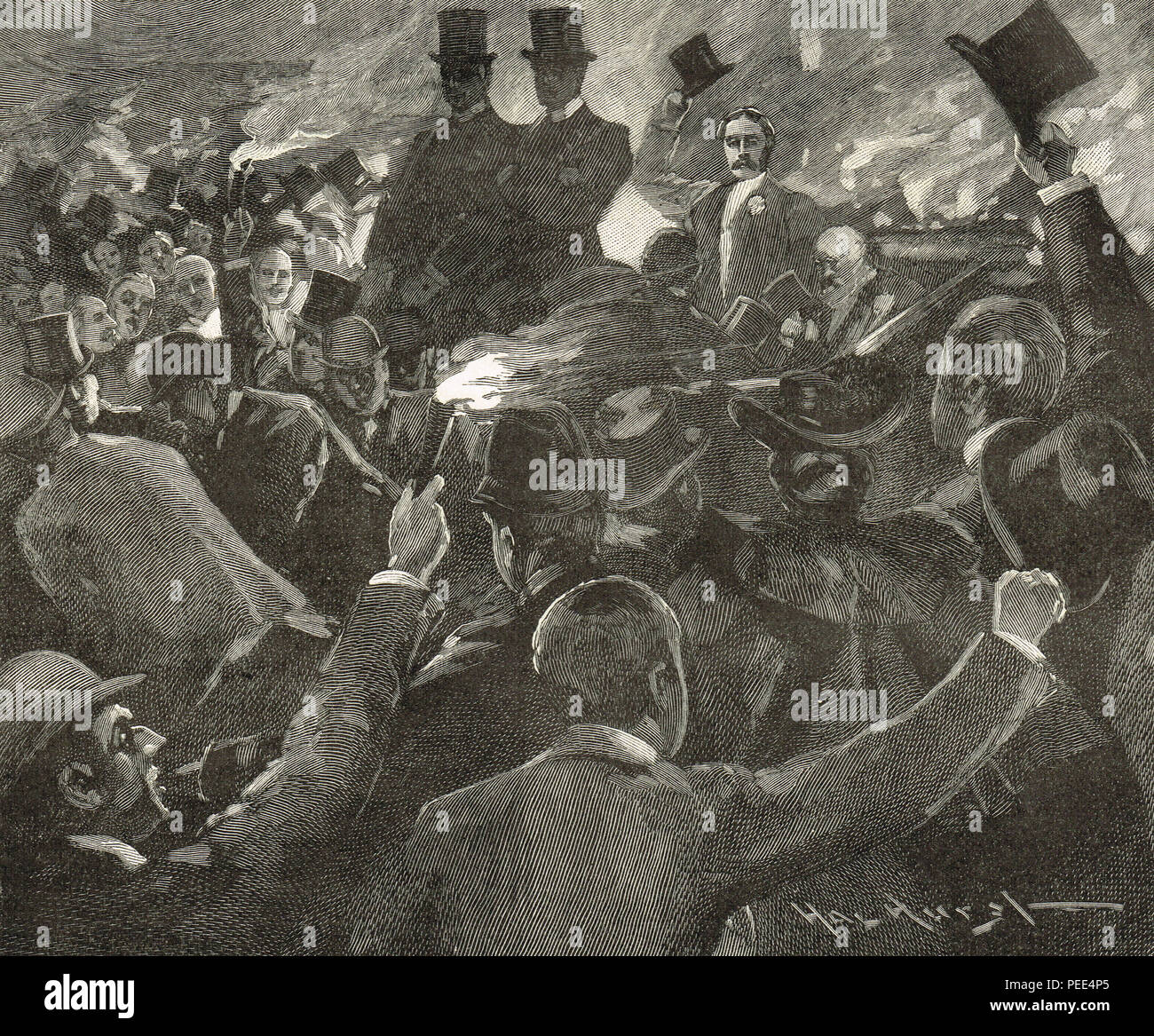 Arthur Balfour in Dublin, Fackelzug, 1893. Der Führer der Opposition in Irland gegen Gladstone's zweite Home Rule Bill, Förderung der unionistischen Aktivismus Stockfoto