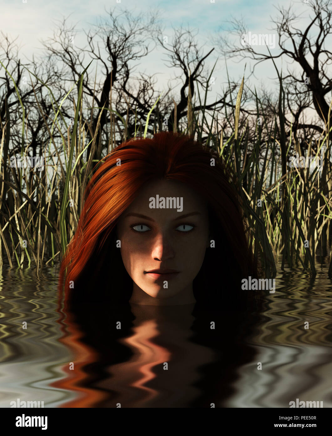 Ghost Frau in den See, 3d-Mixed Media für Buchillustration oder Buch Cover Stockfoto