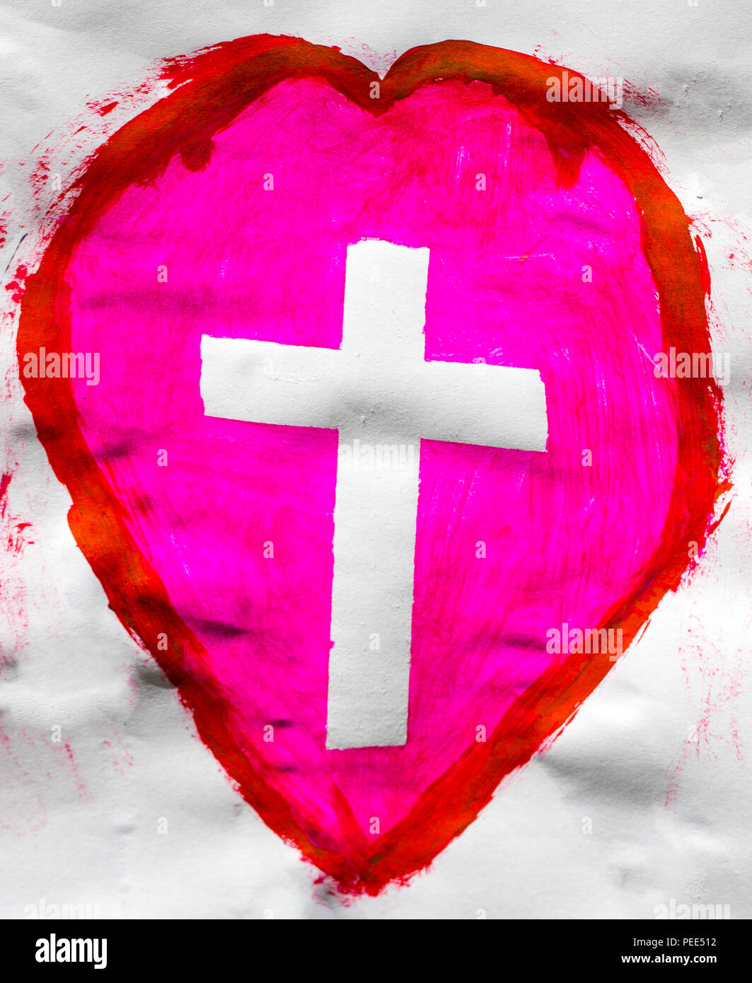 Zeichnung des Kindes, ich liebe Jesus Text schreiben auf Herz. Stockfoto