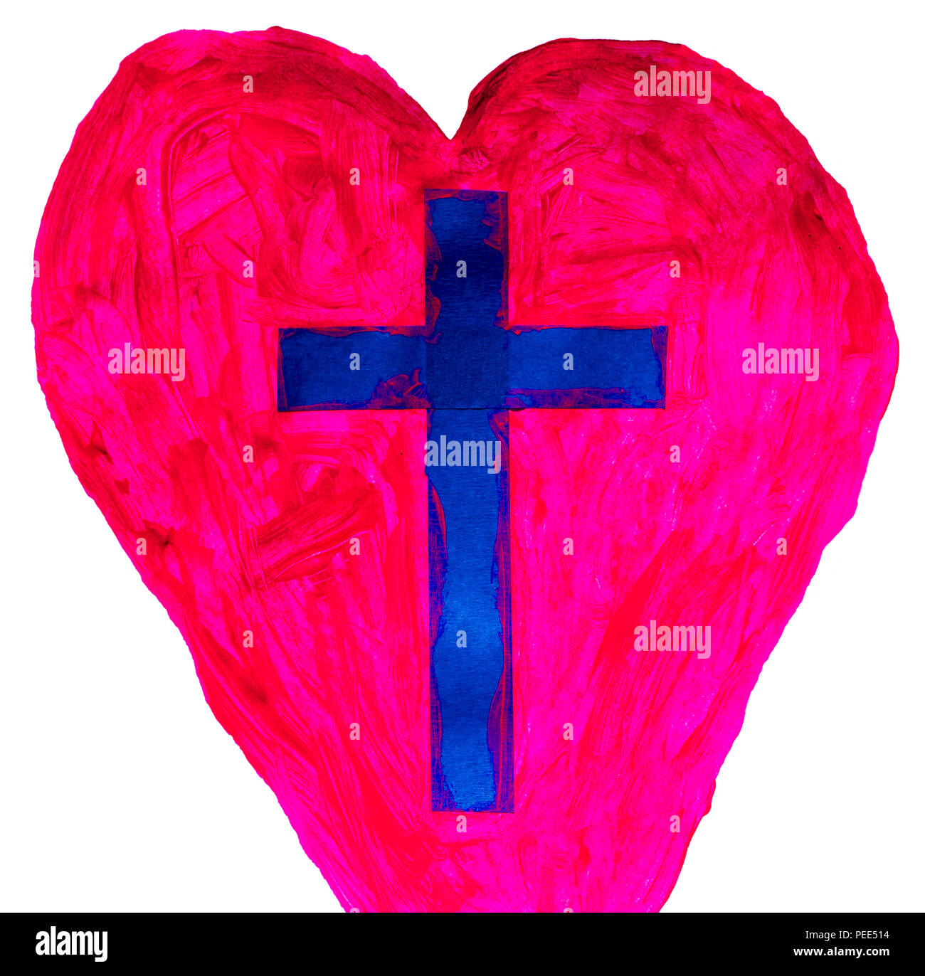 Zeichnung des Kindes, ich liebe Jesus Text schreiben auf Herz. Stockfoto
