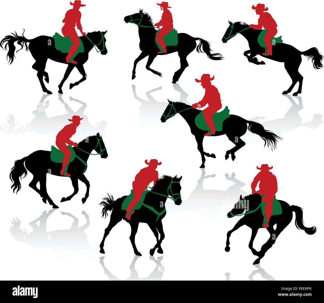Silhouetten von Cowboys auf dem Pferd. Multiplay Layer festgelegt. Stock Vektor