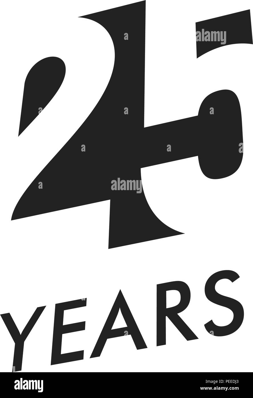 25 Jahre vector Emblem Vorlage. Jahrestag Symbol, negative Space Design. Jubiläum schwarze Farbe Symbol. Glücklich 25. Geburtstag, abstrakte Darstellung. Stock Vektor