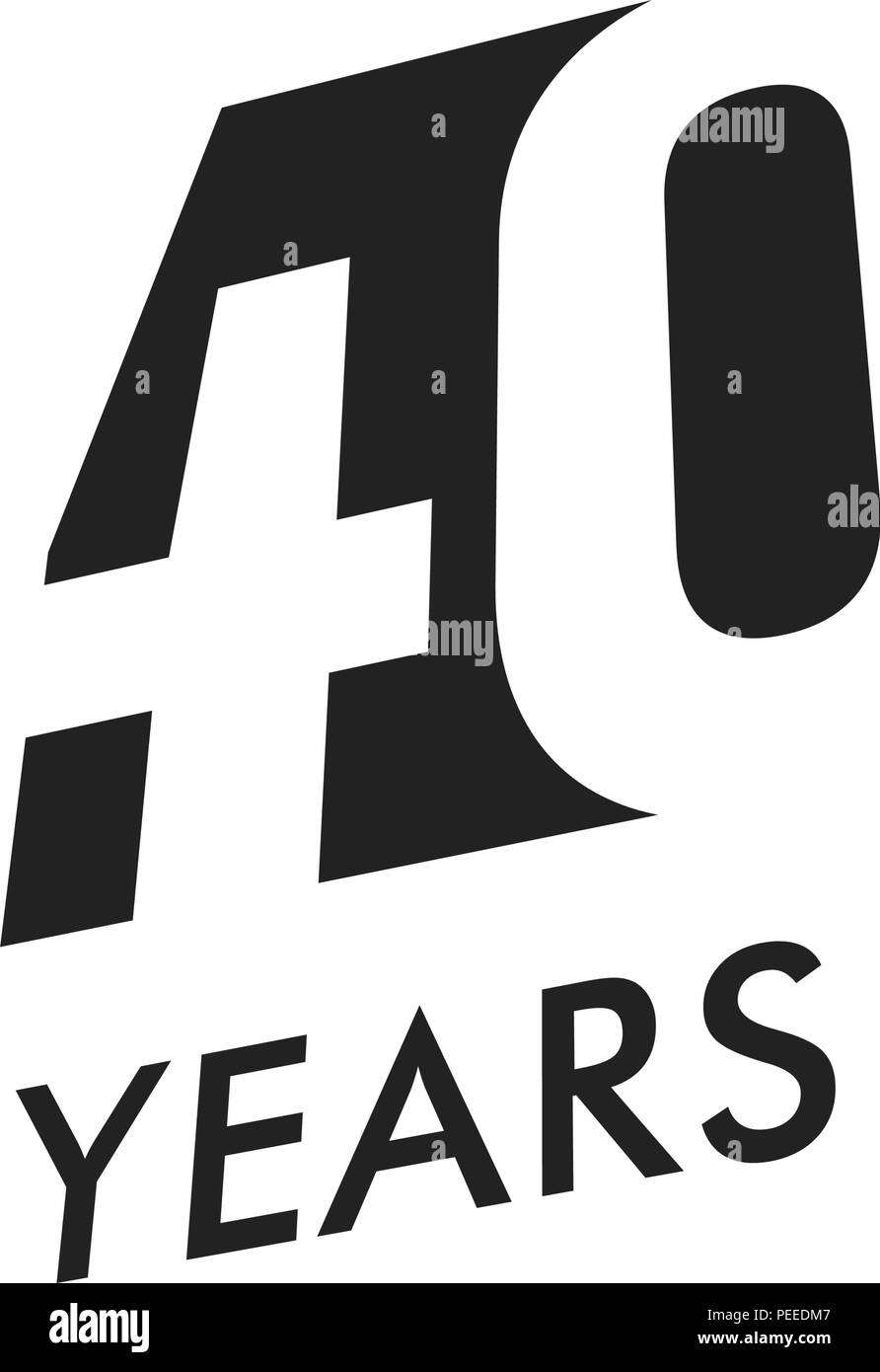 40 Jahre vector Emblem Vorlage. Jahrestag Symbol, negative Space Design. Jubiläum schwarze Farbe Symbol. Happy 40th birthday, abstrakte Darstellung. Stock Vektor