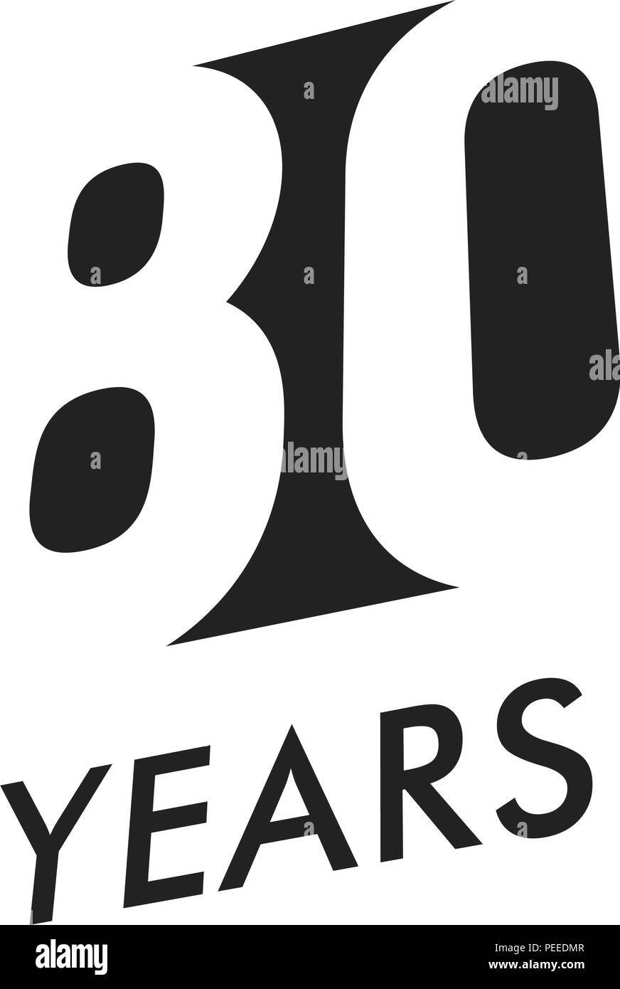 80 Jahre vector Emblem Vorlage. Jahrestag Symbol, negative Space Design. Jubiläum schwarze Farbe Symbol. Happy 80th birthday, abstrakte Darstellung. Stock Vektor