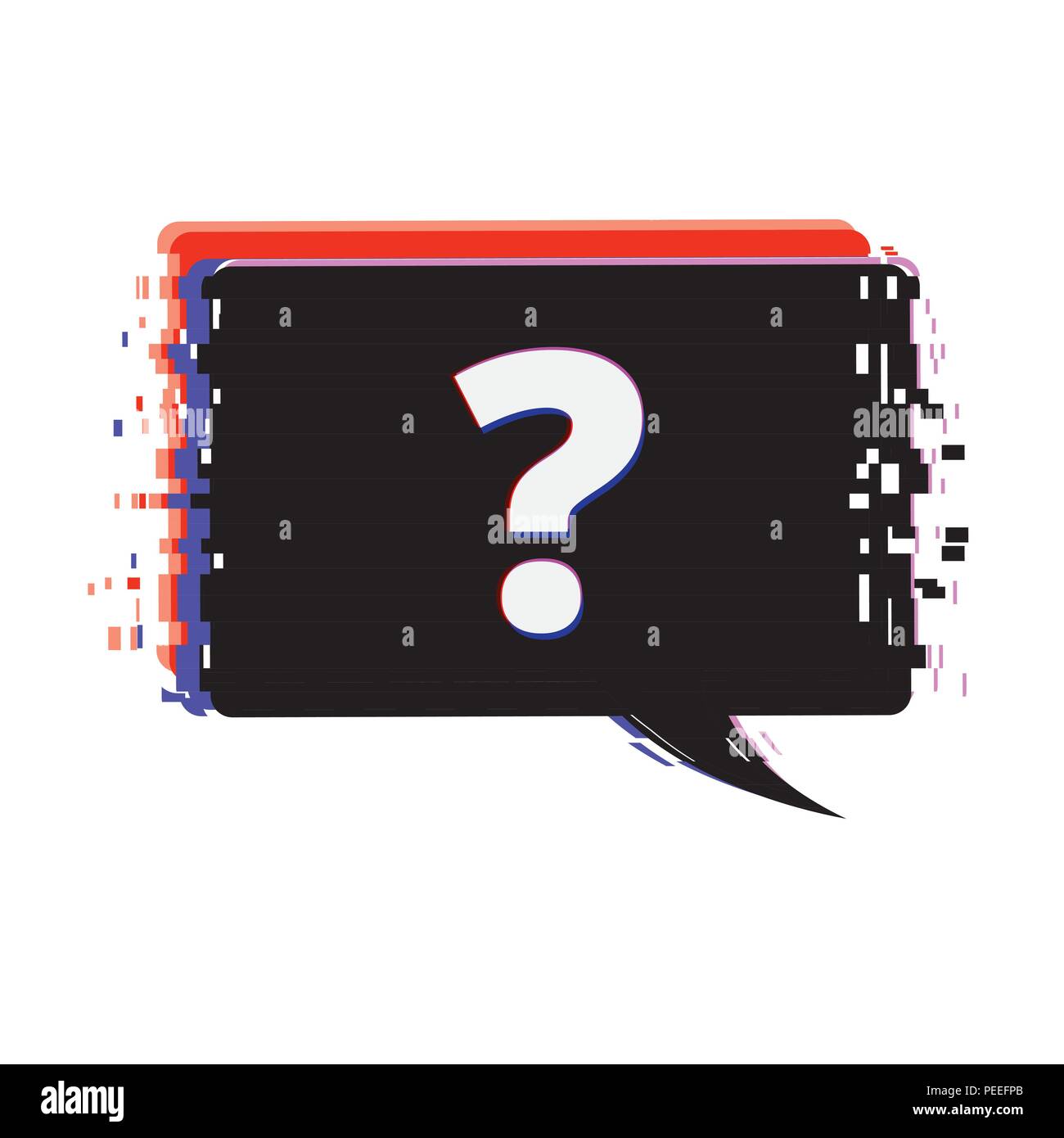 Fragezeichen mit Sprechblase. Glitch Wirkung. Vector Illustration. Stock Vektor