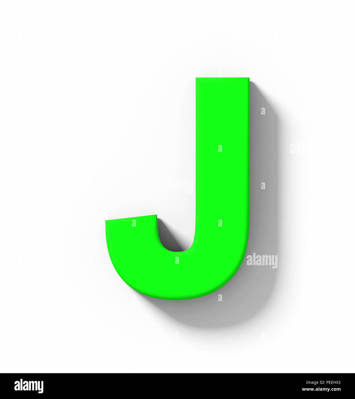 Buchstabe J 3D Grün auf Weiß mit Schatten isoliert-orthogonale Projektion - 3D-Rendering Stockfoto