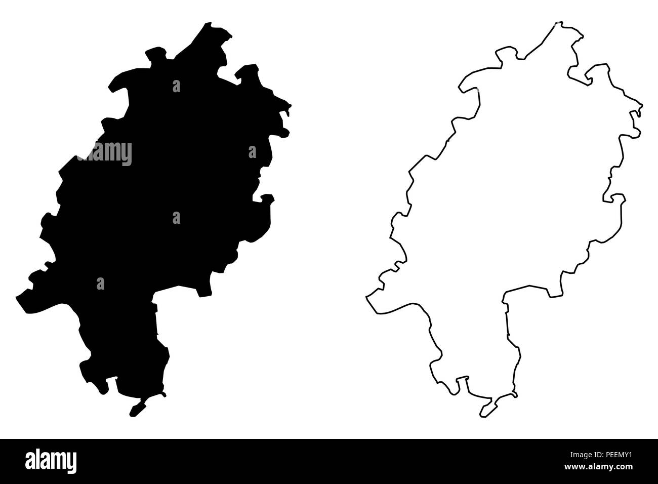 Hessen (Bundesrepublik Deutschland, Bundesland der Bundesrepublik Deutschland, Hessen) Karte Vektor-illustration, kritzeln Skizze Hessen Karte Stock Vektor