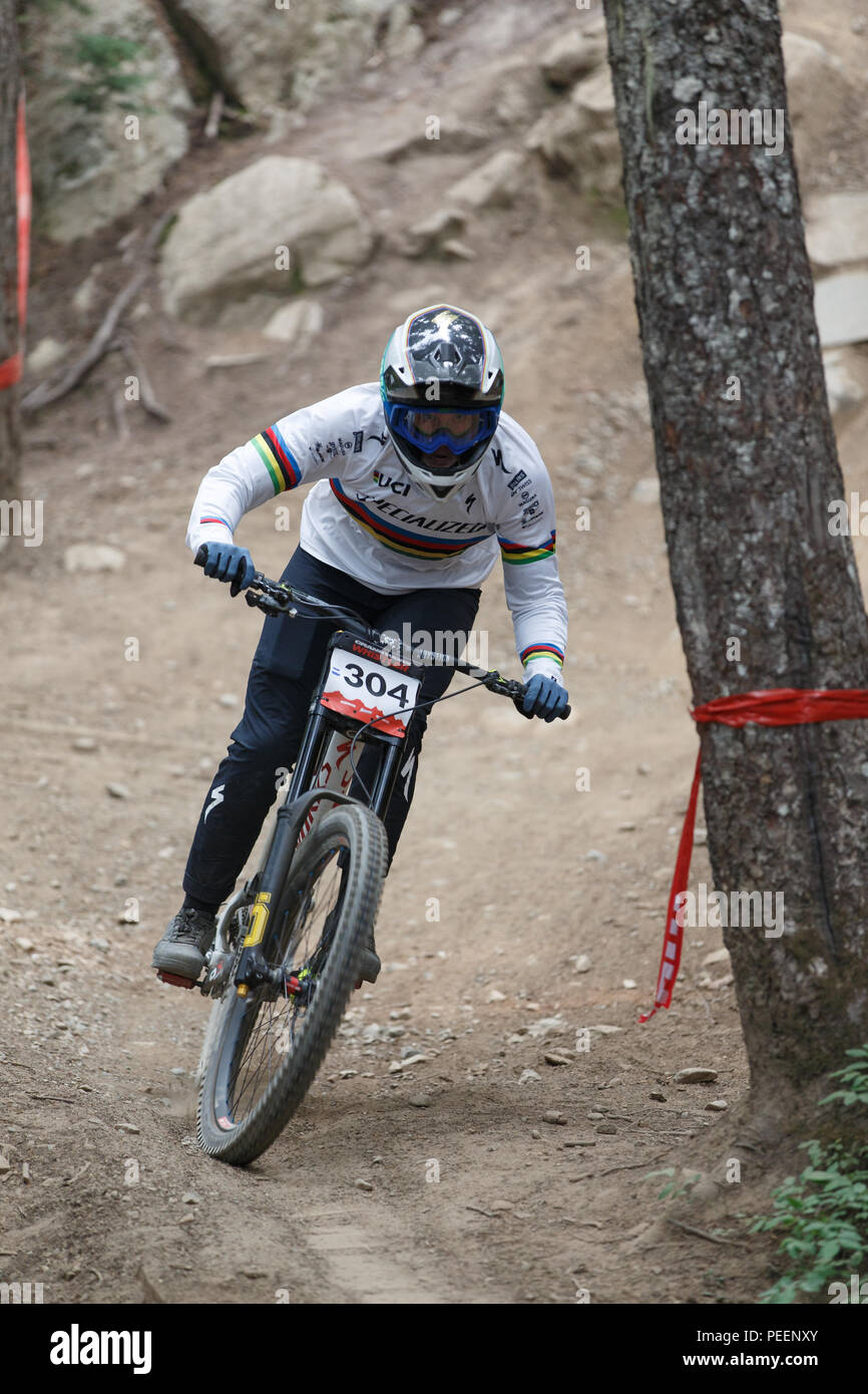 Weltmeister Miranda Miller (CAN) Racing beim Crankworx Garbanzo DH Event, Whistler, BC, Kanada. August 14, 2018. Stockfoto