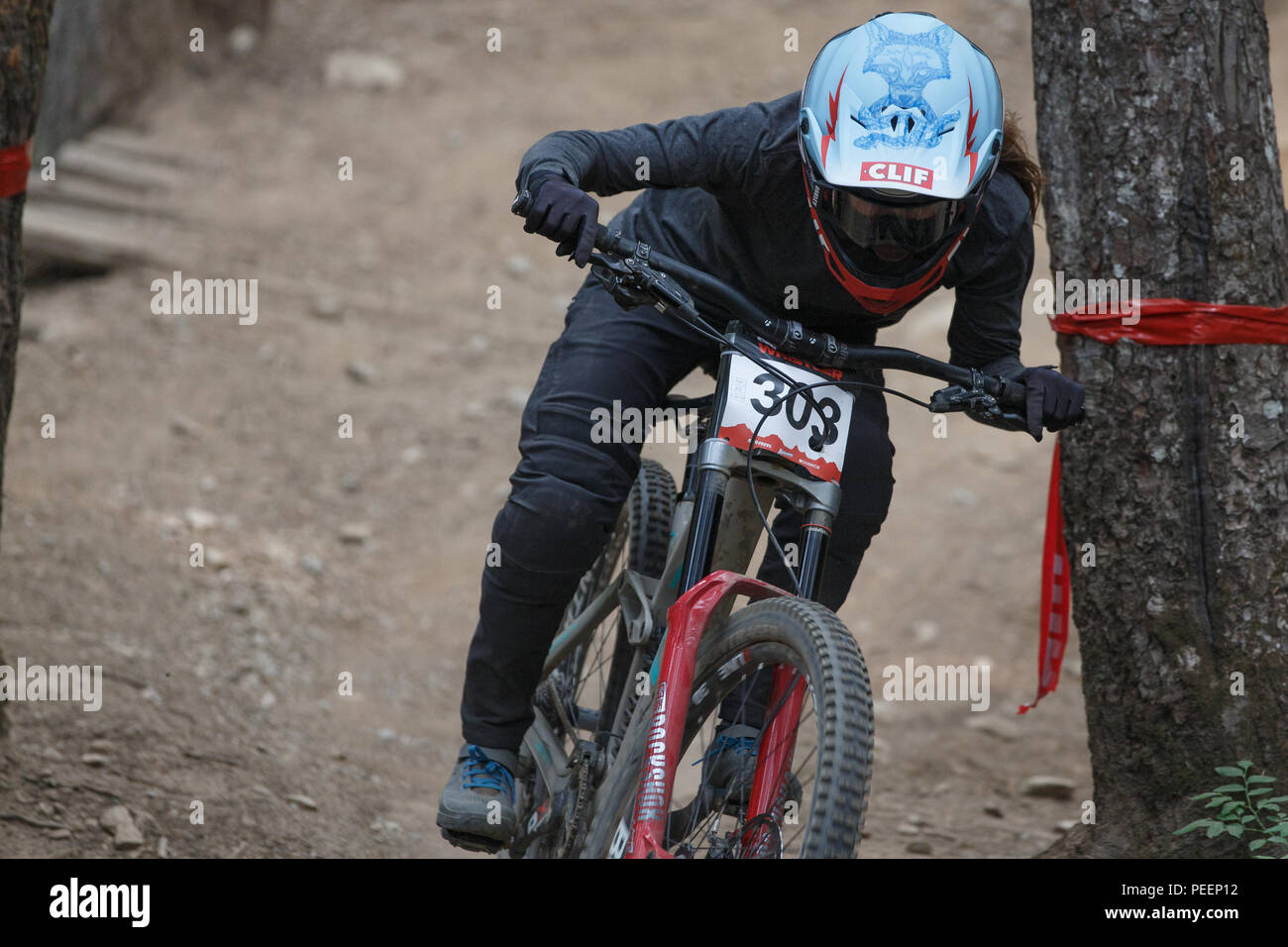 Casey Brown (können) Racing auf den vierten Platz in der crankworx Garbanzo DH Event, Whistler, BC, Kanada. August 14, 2018. Stockfoto