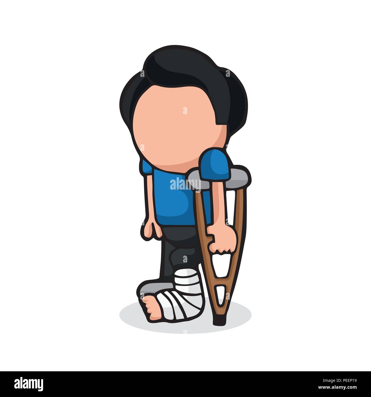 Vektor hand gezeichnete Karikatur Illustration der Mann mit Bein in Gips und Krücken halten. Stock Vektor