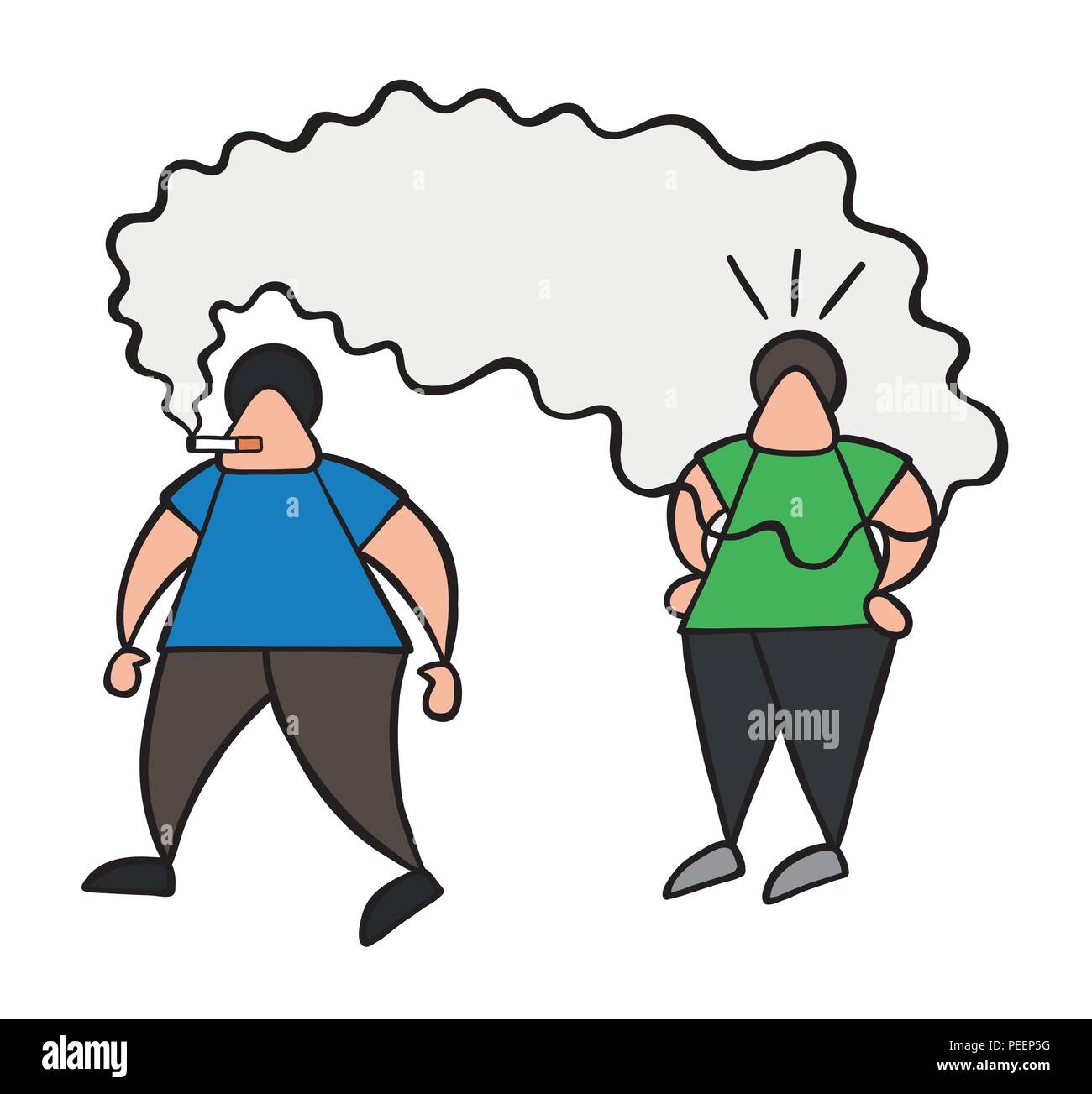 Vector Illustration Cartoon Mann Charakter Zu Fuss Und Stort Andere Mann Mit Dem Rauch Der Zigarette Stock Vektorgrafik Alamy