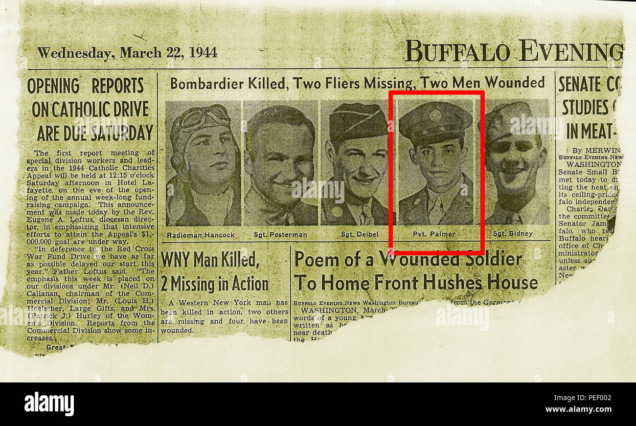 James Palmer Wounded In Action Ausschnitt aus der Buffalo Evening News März 22, 1944. Stockfoto