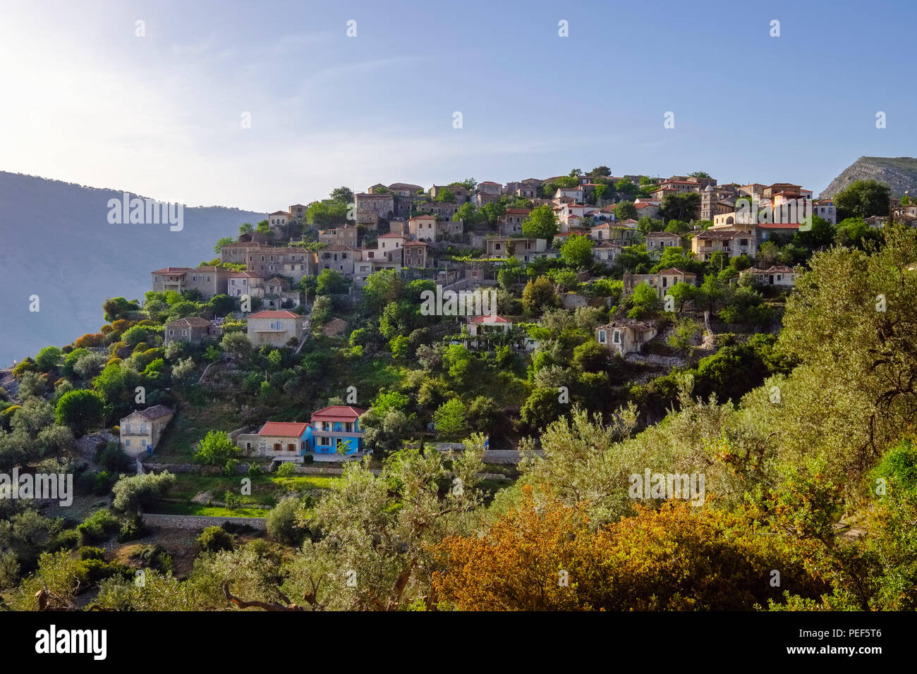 Berg Dorf Qeparo, in der Nähe von Himara, Albanischen Riviera, qark Vlora, Albanien Stockfoto