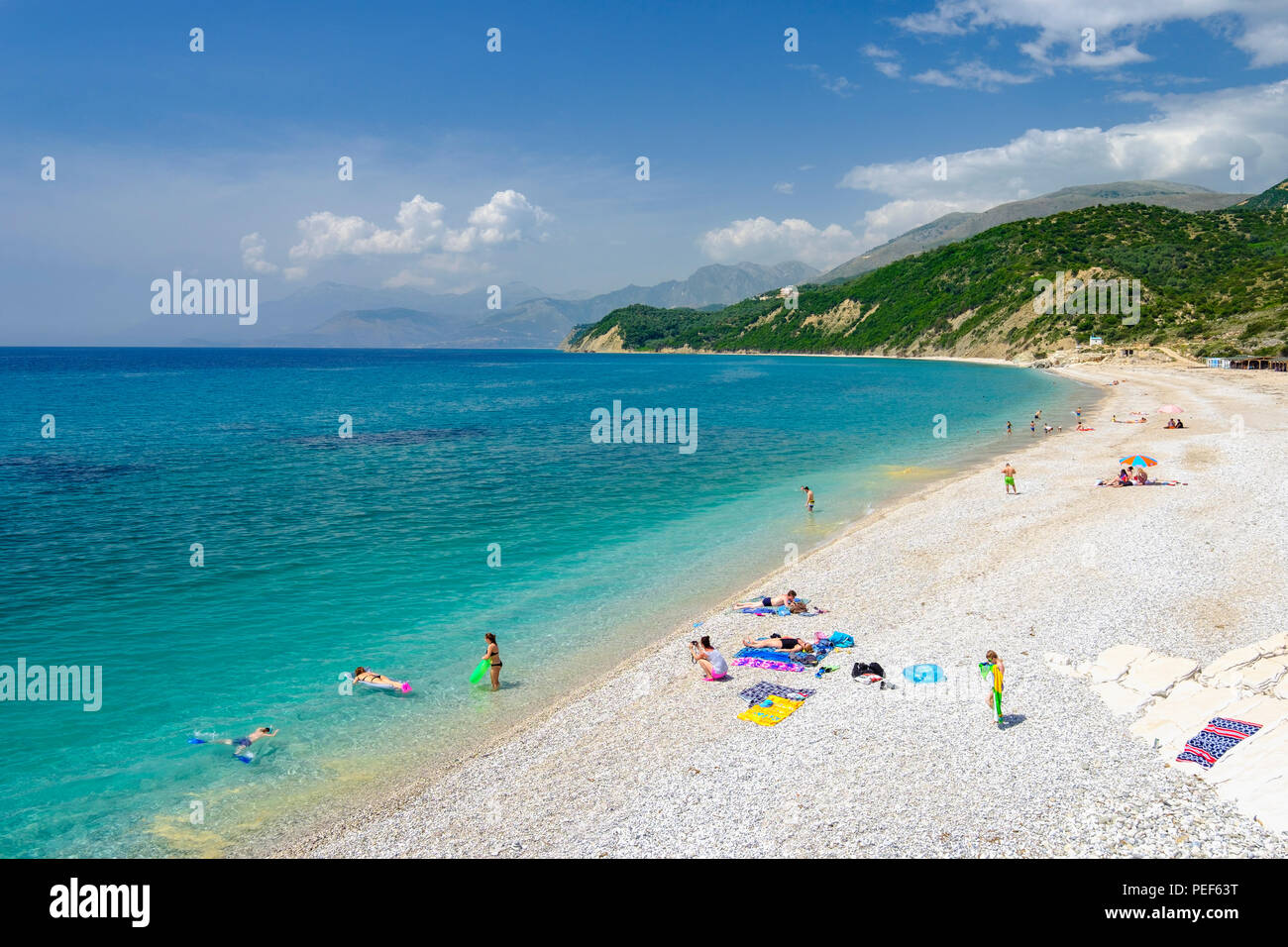 Plazhi Shpella, Lukova Strand, Albanischen Riviera, Ionisches Meer, qark Vlora, Albanien Stockfoto
