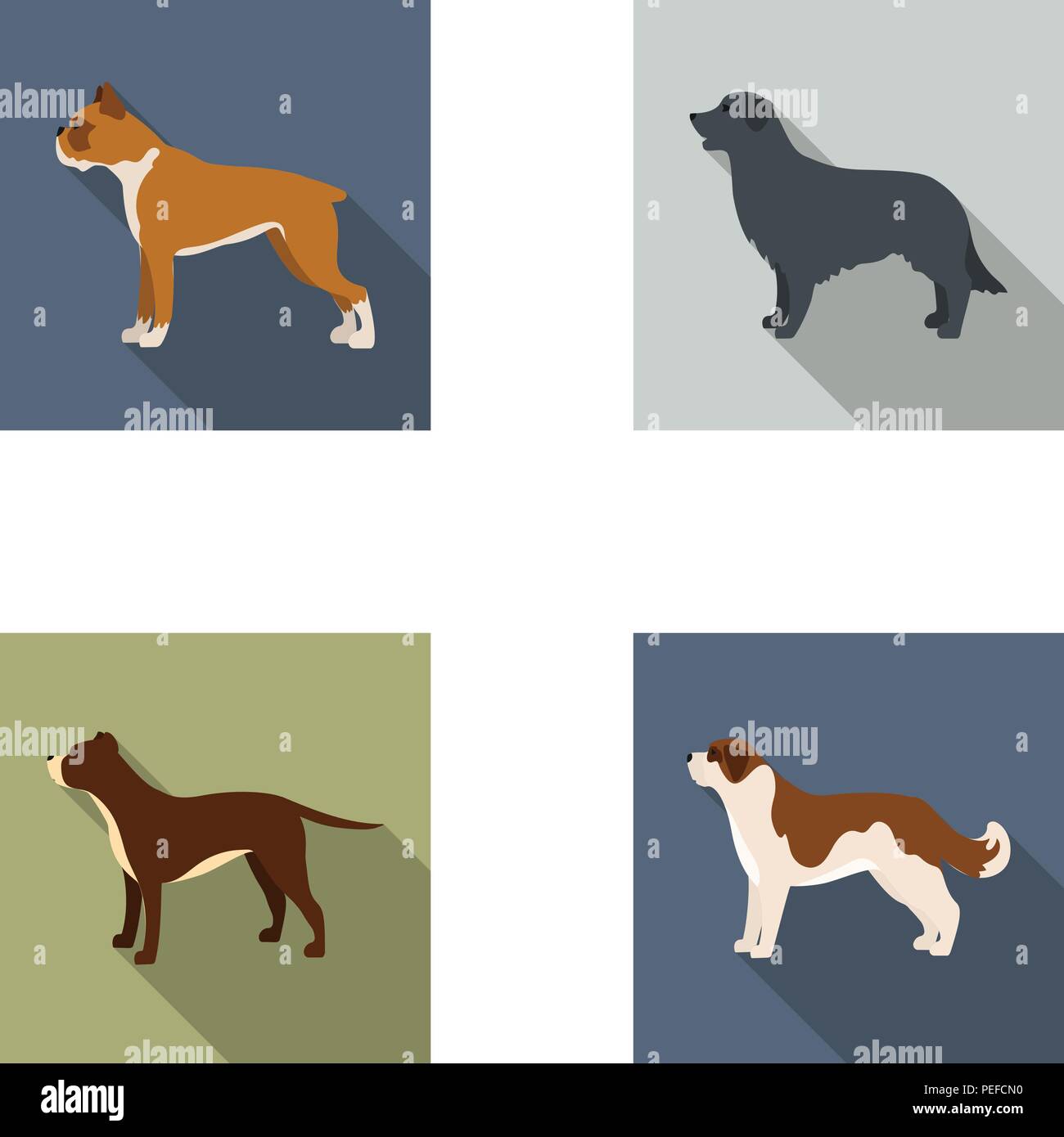 Boxer, Pit Bull, St. Bernard, Retriever. Hunderassen set Sammlung Icons im flachen Stil vektor Symbol lieferbar Abbildung. Stock Vektor