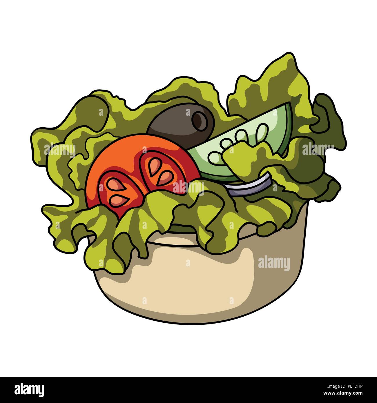 Salat mit Tomaten, Gurken, Oliven in eine weiße Platte. Nützliche fast