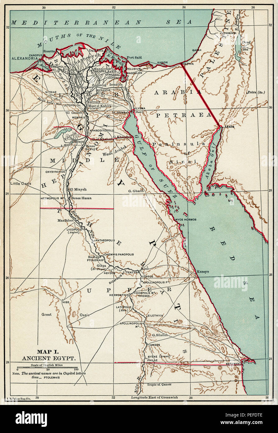 Karte des alten Ägypten, Illustration, cyclopedia der Weltgeschichte, Band 1, die Alte Welt, von John Clark Ridpath, der Jones Brüder Verlag, 1885 Stockfoto