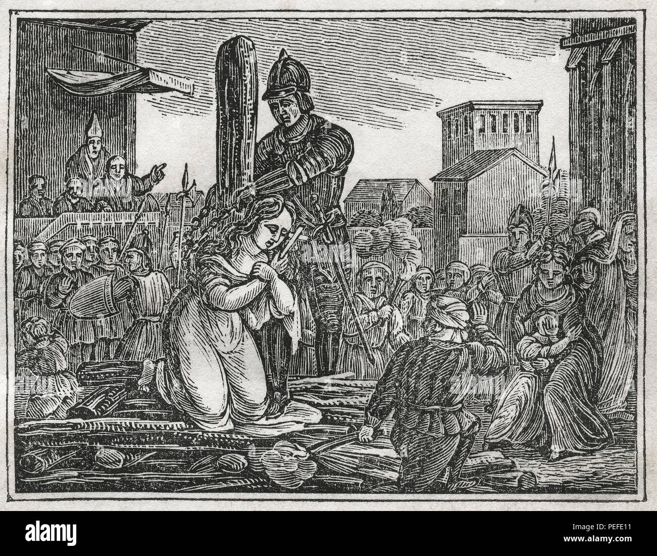 Jeanne d'Arc, Jungfrau von Orléans, Illustration aus dem Buch, historische Kabinett, LINKS Junge Publisher, New Haven, 1834 Stockfoto