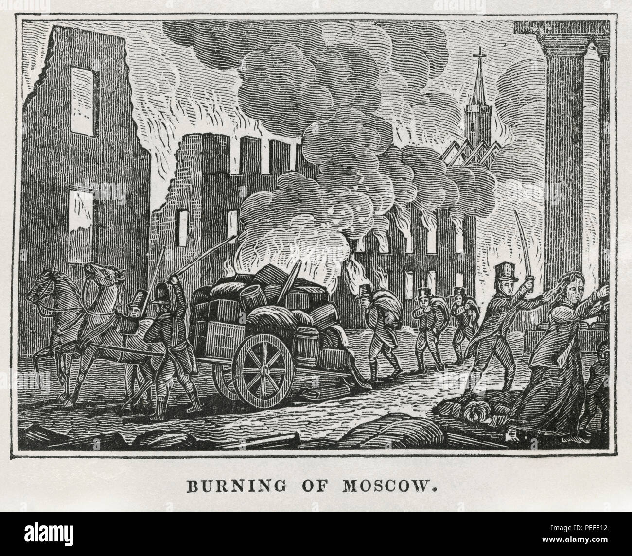 Brennen von Moskau, 1812, Illustration aus dem Buch, historische Kabinett, LINKS Junge Publisher, New Haven, 1834 Stockfoto