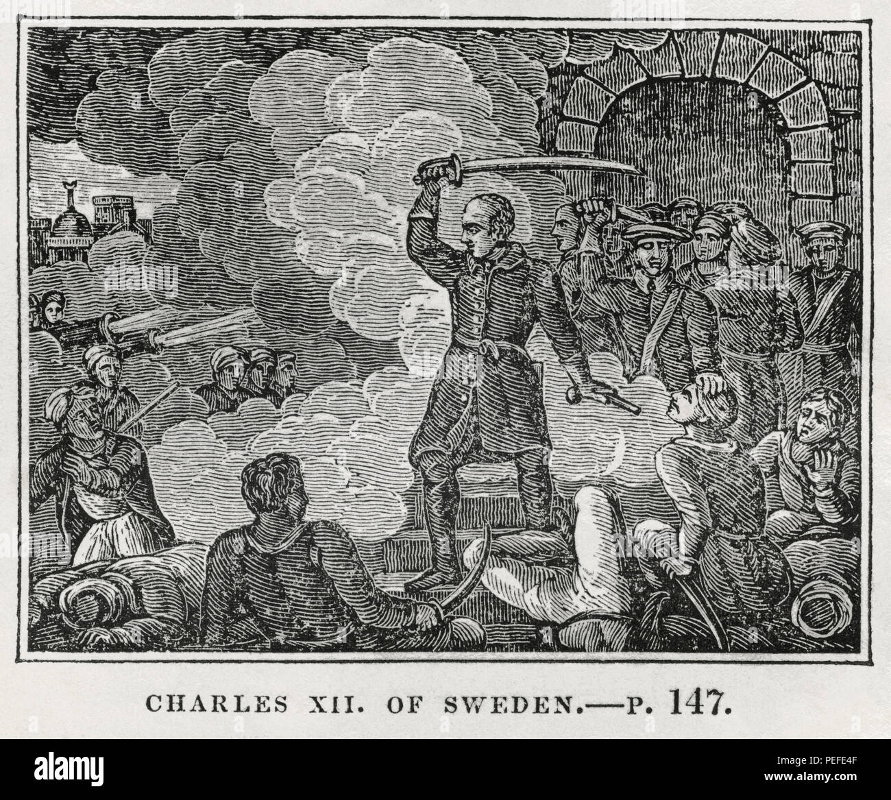 Karl XII. von Schweden, Illustration aus dem Buch, historische Kabinett, LINKS Junge Publisher, New Haven, 1834 Stockfoto