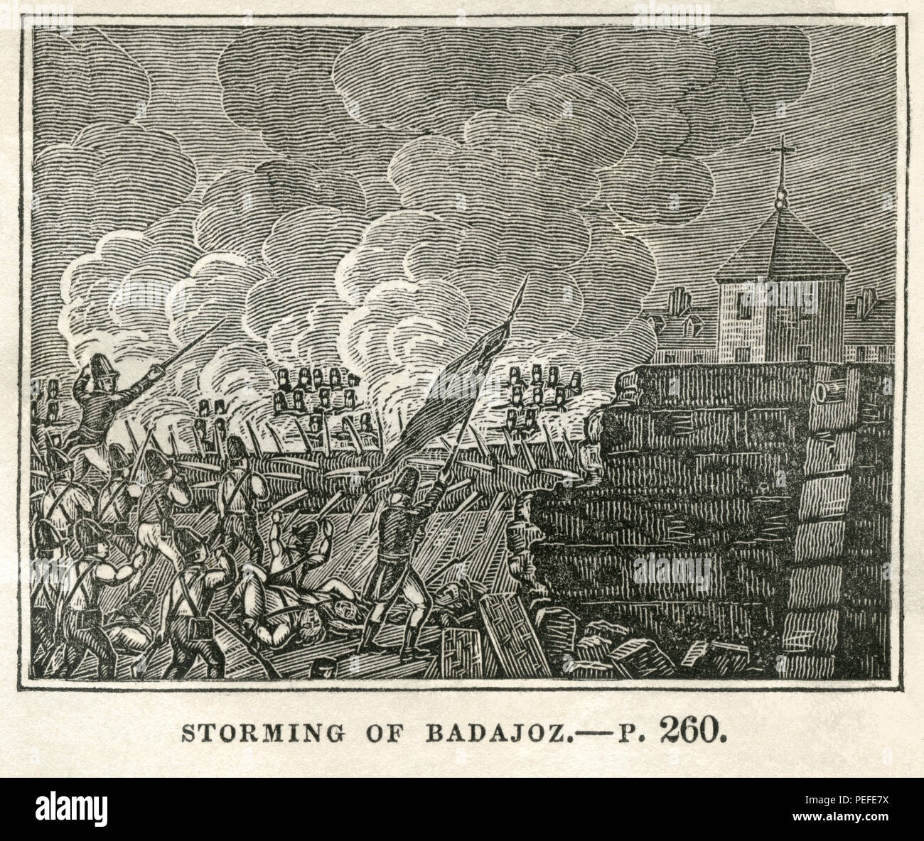 Sturm auf Badajoz, 1812, Illustration aus dem Buch, historische Kabinett, LINKS Junge Publisher, New Haven, 1834 Stockfoto