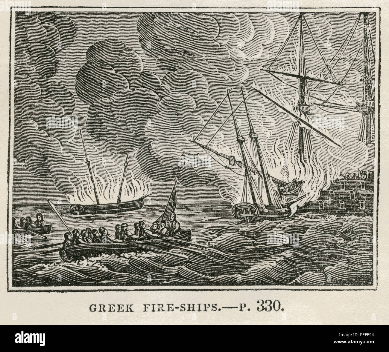 Griechische Fire-Ships, Illustration aus dem Buch, historische Kabinett, LINKS Junge Publisher, New Haven, 1834 Stockfoto